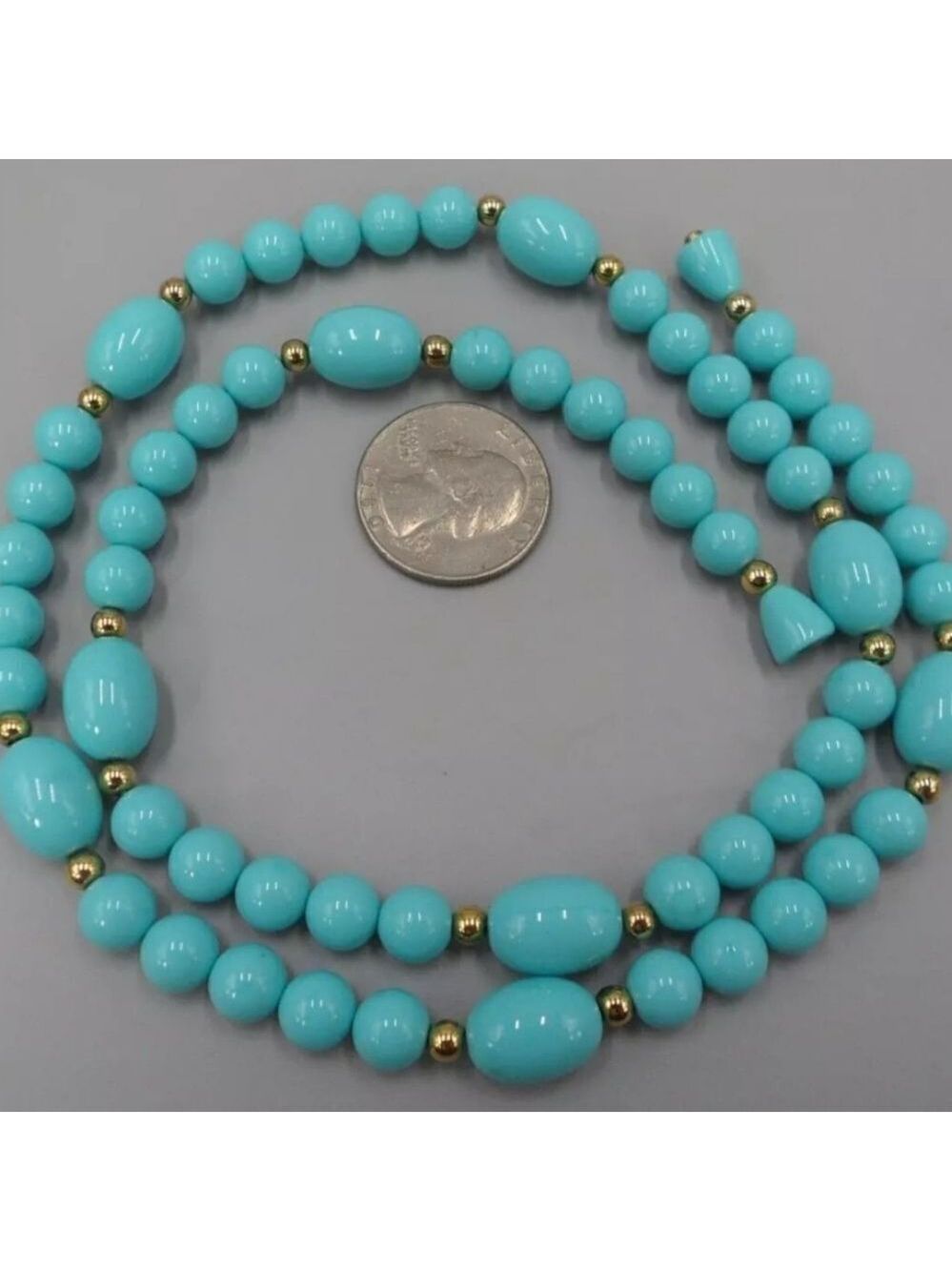 Avon 1983 Turquoise Impressions Necklace Simulated Turquoise Gold Accents Vtg - Picture 4 of 8